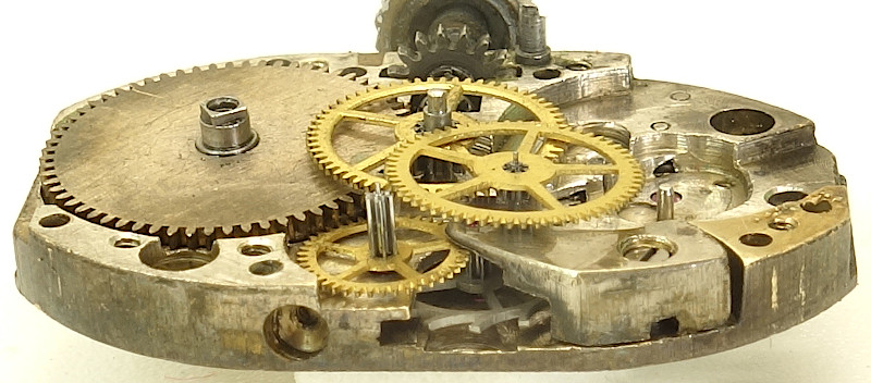 side view of the gear train Cupillard 110: side view of the gear train