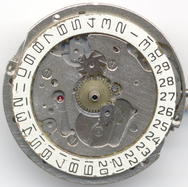 dial side view with missing weekday disc Raketa 2628.H: dial side view with missing weekday disc